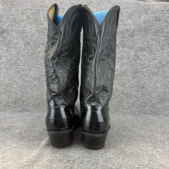 ✅ Mens 9.5D VTG Cowboy Boots Black Leather Almond Toe Embroidered Made In USA - Picture 9 of 11